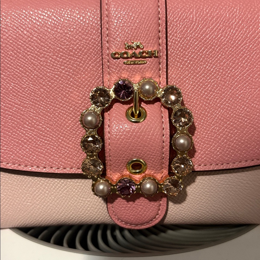 Coach Two-Tone Pink Leather Crossbody with Jeweled Buckle - Picture 2 of 6